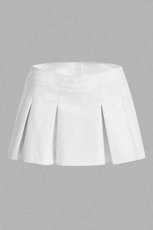 Solid Pleated PU mini Skirt
