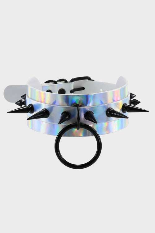 Spike Stud O-Ring Holographic Choker