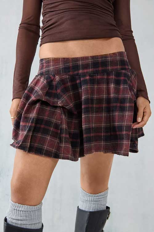 UO Tartan Hitched Puffball Mini Skirt