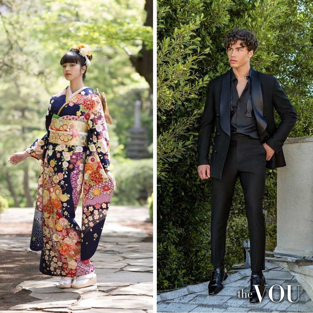 Attire like the Japanese kimono and the tuxedo jacket conveys symbolic meanings through fabric, color, and design.