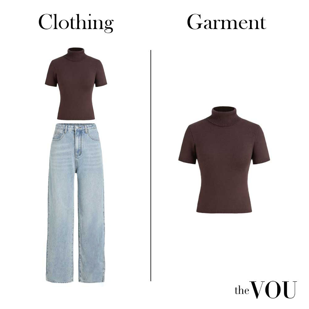Clothing includes all types of clothes, while a 'garment' is just one piece of clothing.