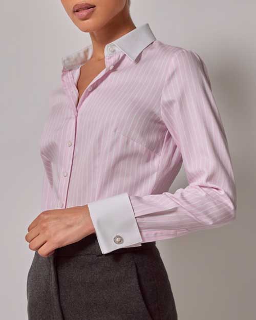 Pink Executive Contrast Collar Tailored Shirt