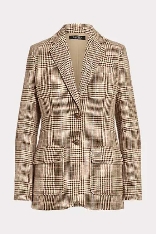 Plaid Linen-Cotton Tweed Blazer