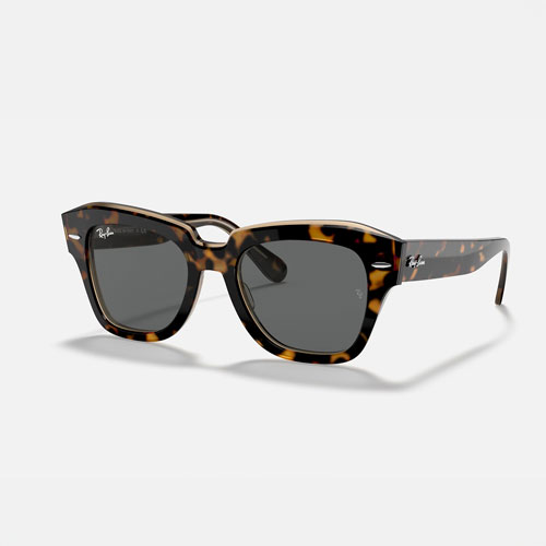Polished Transparent leopard print framed Dark Grey lenses wayfarer sunglasses