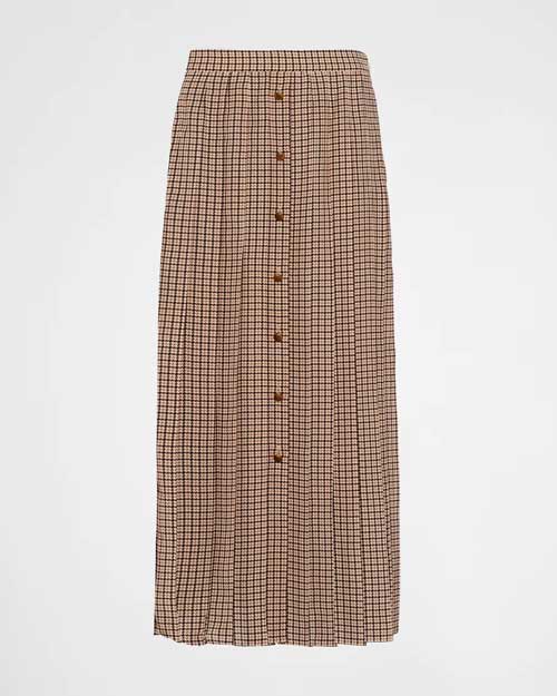 Prada Houndstooth pleated midi skirt
