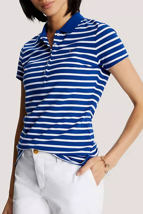 Slim Fit Stripe Short Sleeve Cotton Collar Neck Polo Shirt