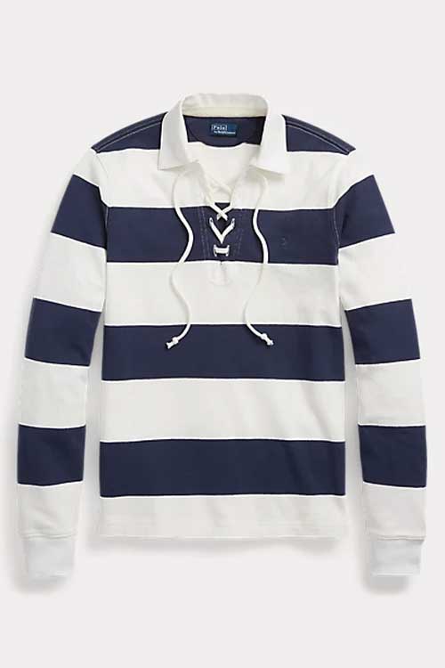 Striped Lace-Up Jersey Rugby Shirt