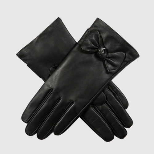 Women’s Touchscreen Wool-Lined Leather Gloves with Bow