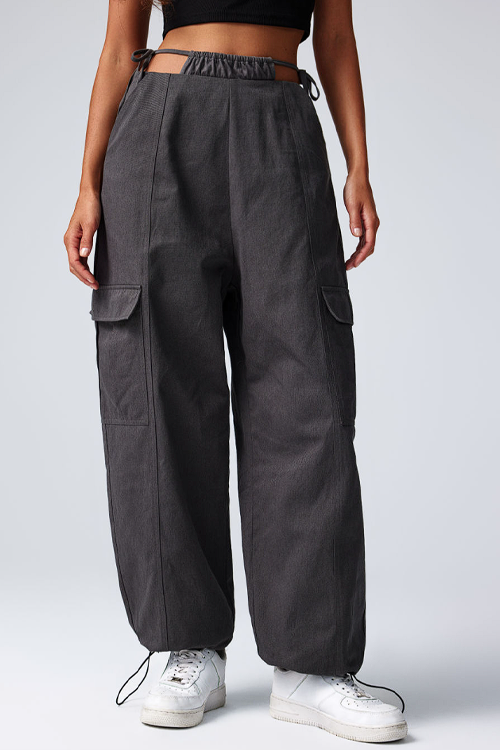 Cargo Knotted Straight Leg Drawstring Pants