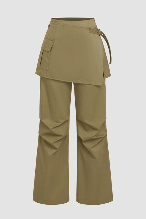 Cargo Skirt Layered Solid Wide Leg Pants