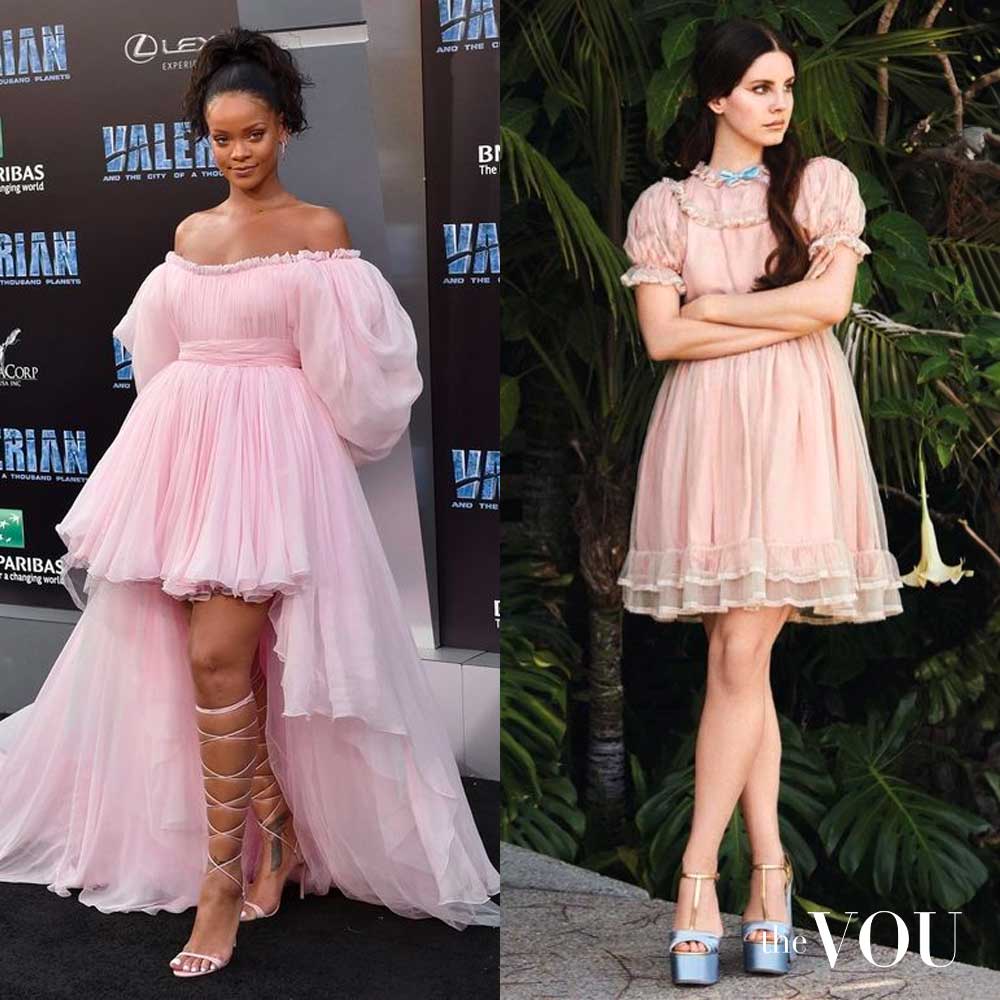 Lana Del Rey and Rihanna wearing Coquette style puff-sleeve dress