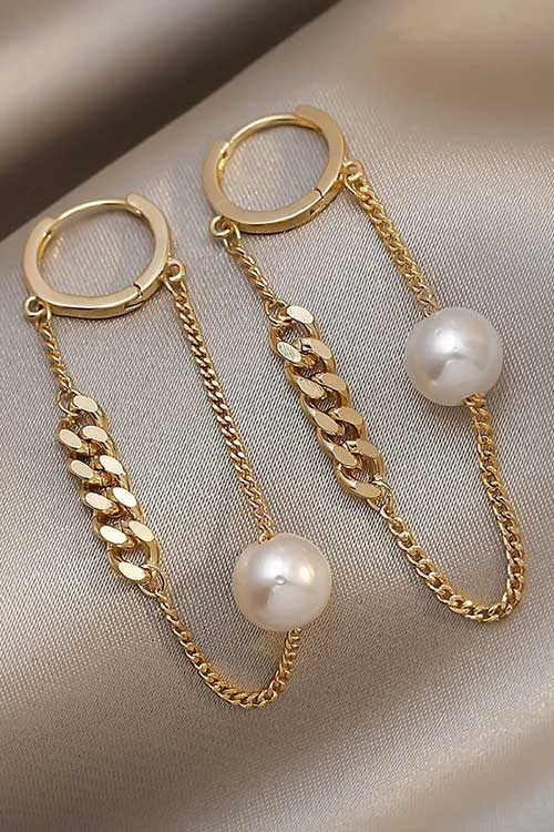 Faux Pearl & Chain Decor Earrings