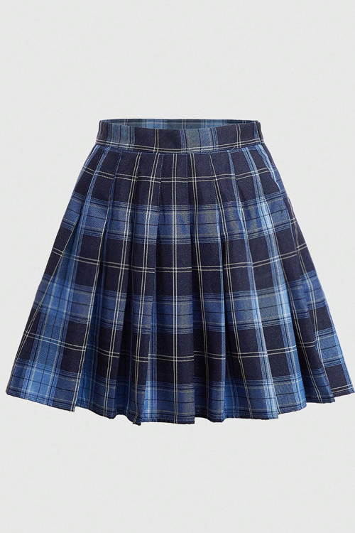 J-Fashion Plaid Print Pleated Skirt