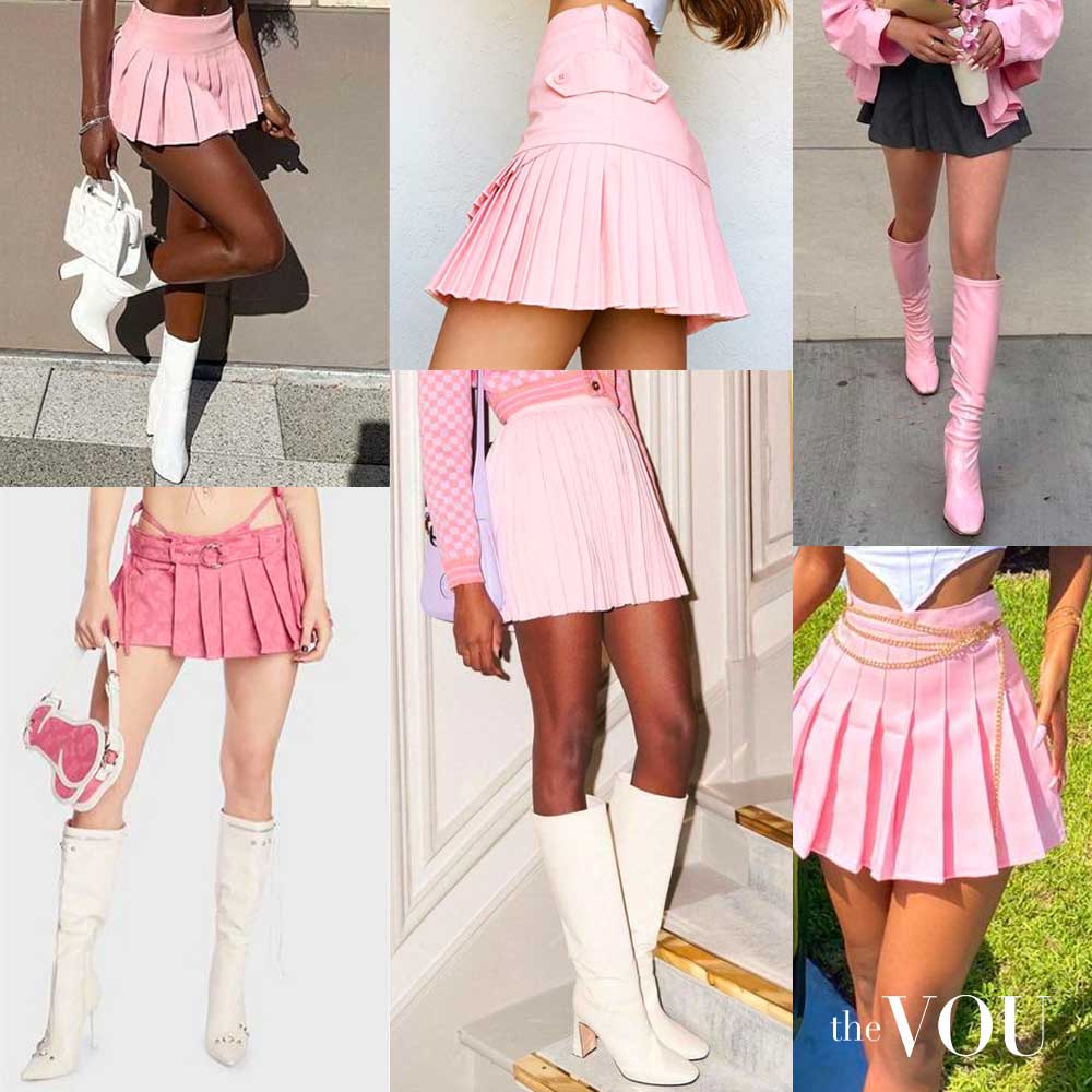 McBling Pleated Mini Skirt and Knee Boots
