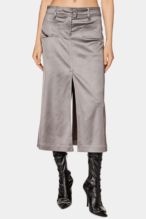 Midi skirt in shiny stretch satin