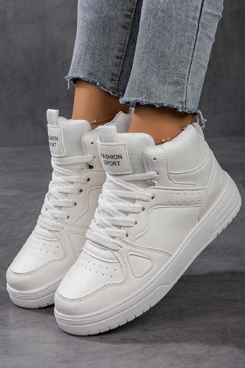 Women's Fashion Autumn And Winter High-top Sneakers White Casual Shoes