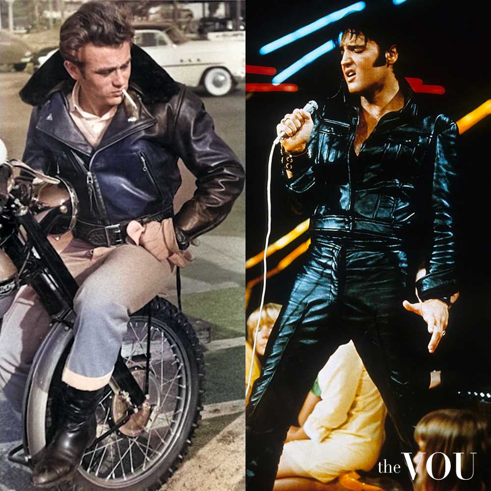 Elvis Presley and James Dean rock style leather jacket in the 1950s