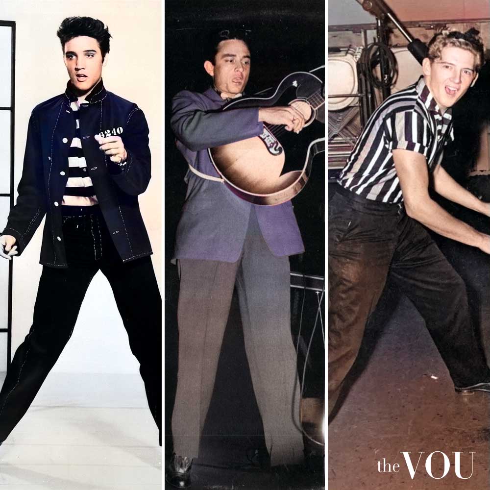 Elvis Presley, Jerry Lee Lewis, and Johnny Cash 1950s rockabilly fashion