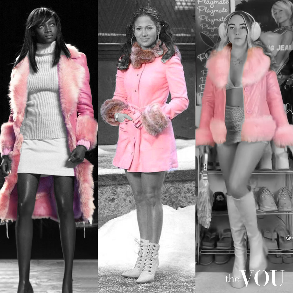 Bimbocore cropped pink leather and fur jacket