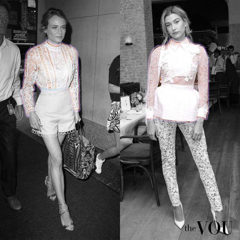 Diane Kruger and Hailey Bieber in Lace Blouses