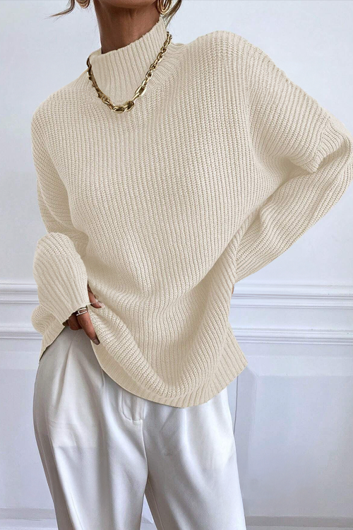 Frenchy Mock Neck Ribbed Knit Sweater