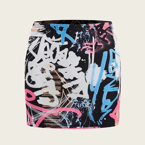 Graffiti Print Bodycon Skirt