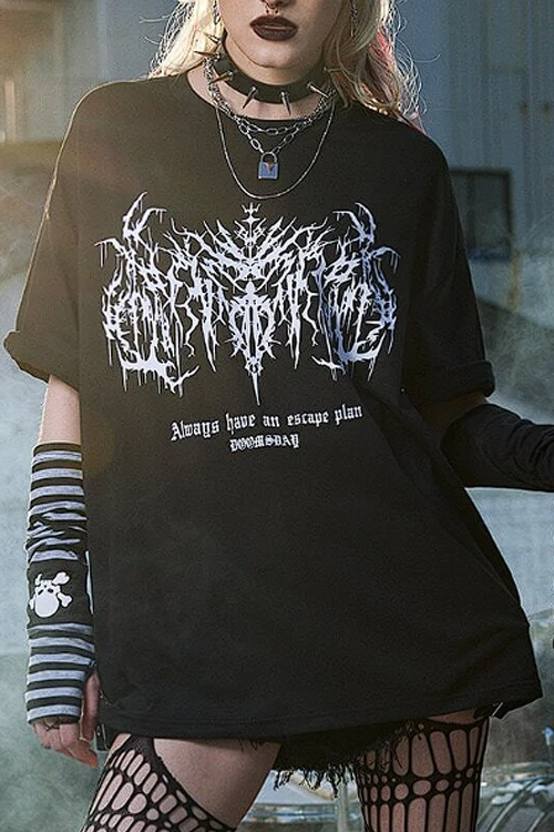 Grunge Punk Slogan Graphic Drop Shoulder Tee