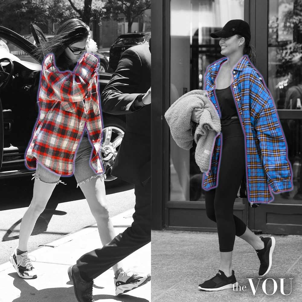 Kendall Jenner and Chrissy Teigen in oversized flannel shirt