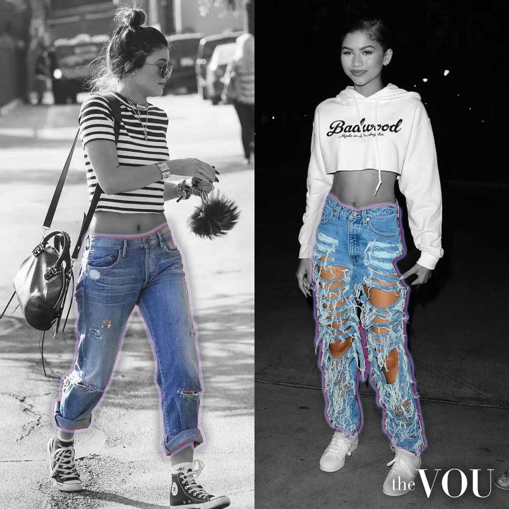 Kendall Jenner and Zendaya in ripped boyfriend jeans