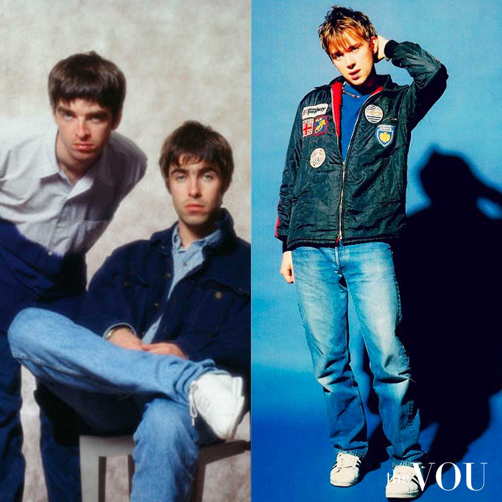 Liam and Noel Gallagher Damon Albarn Britpop 90s fashion style