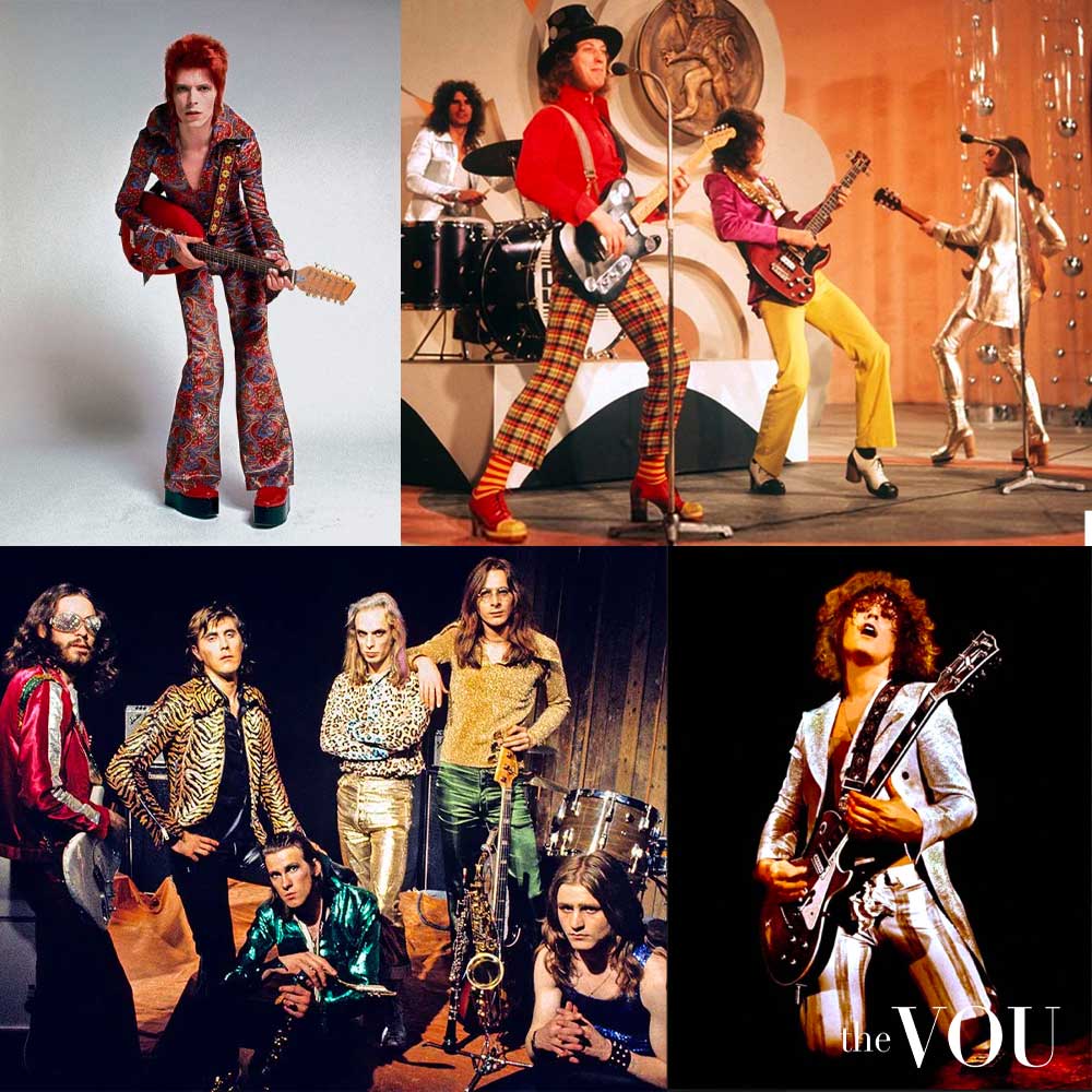 Marc Bolan of T. Rex, Roxy Music, Slade, and David Bowie 70s Glam Rock fashion