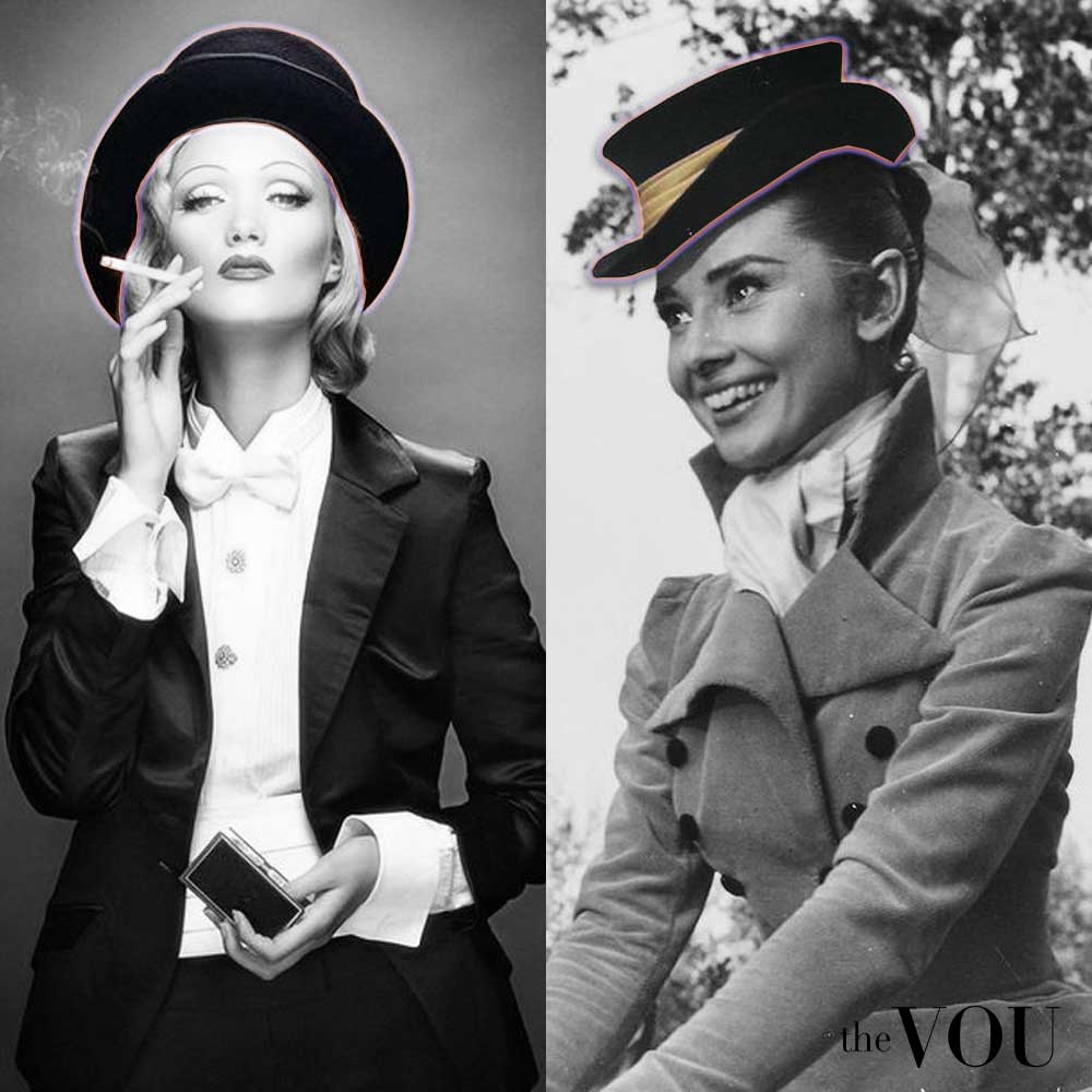 Marlene Dietrich and Audrey Hepburn in Topper Hats