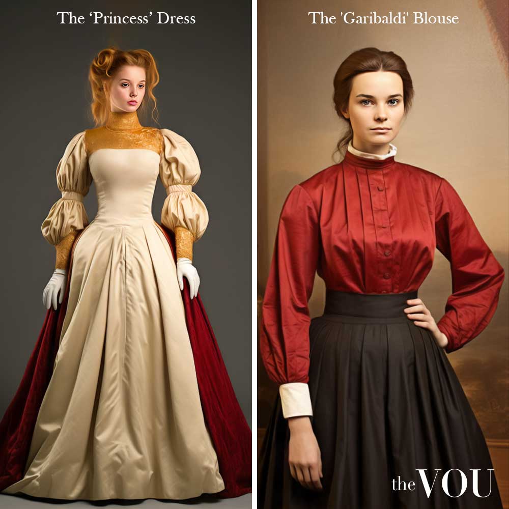 Mid Victorian fashion Princess dress Garibaldi blouse