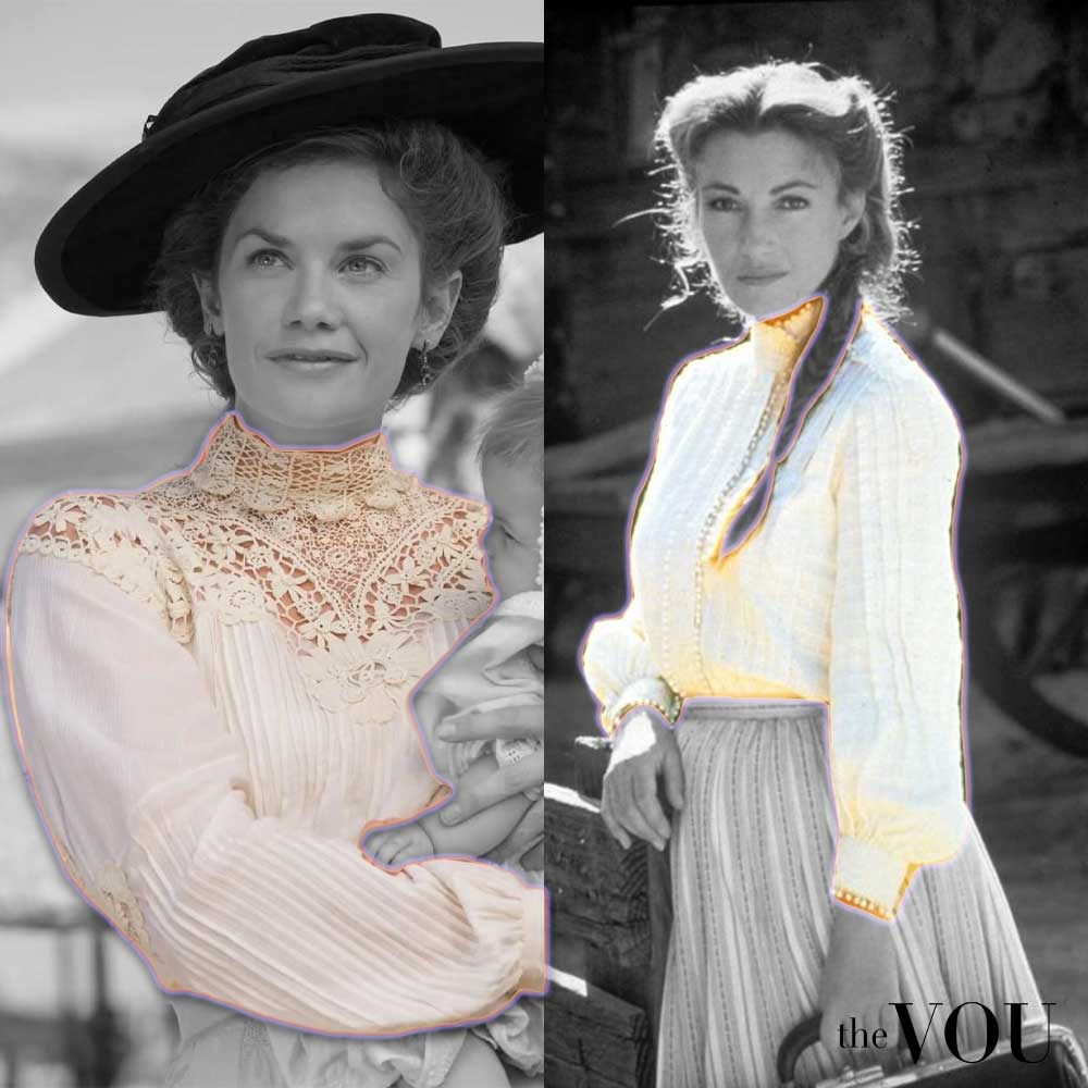 Ruth Wilson and Jane Seymour in High Neck Blouses