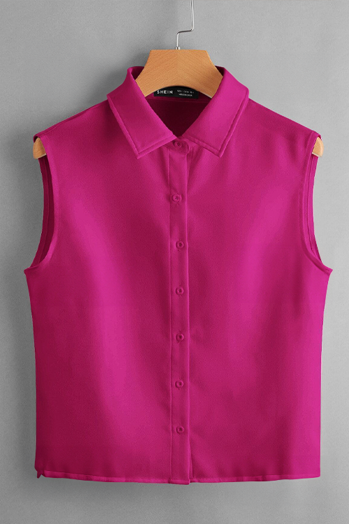 Solid Button Front Sleeveless Shirt
