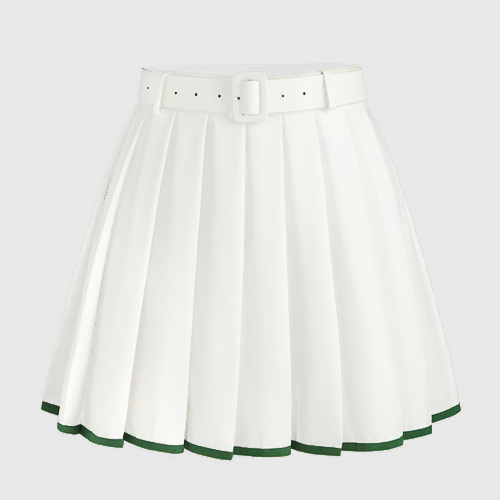 Solid Mid Waist Pleated Contrasting Binding Mini Skirt With Belt