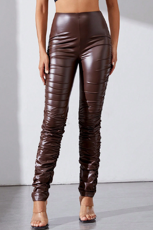 Tall Women's Pleated Pu Leather Trousers