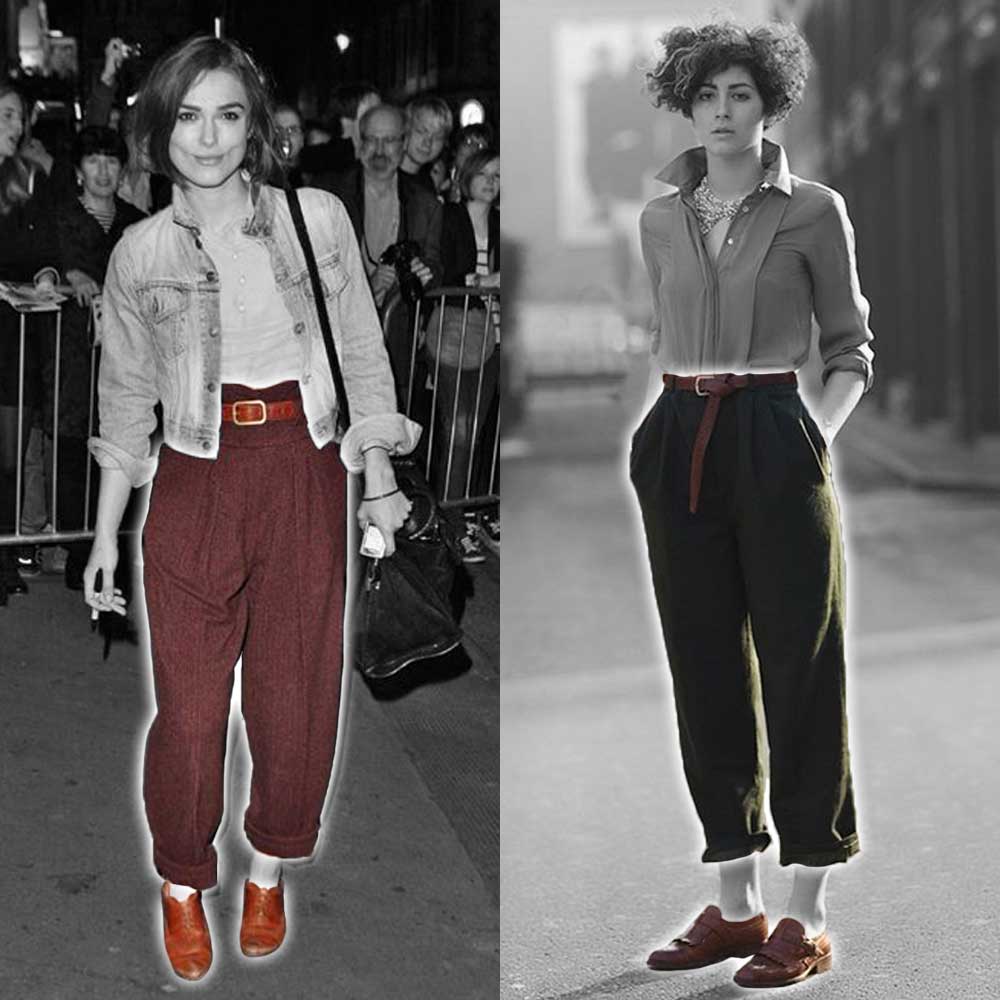 Teddy Girl style pleated cuffed pants and loafers