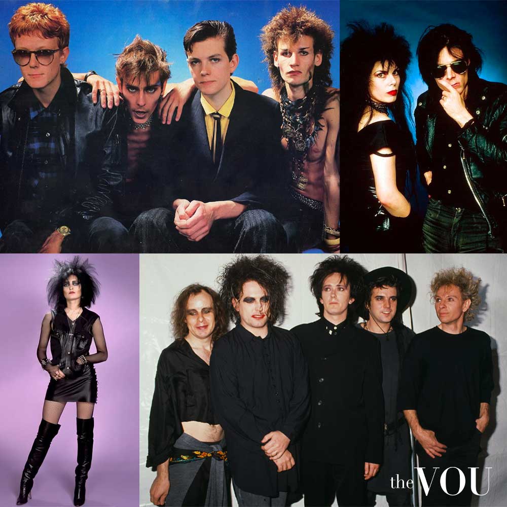 The Cure, Siouxsie and the Banshees, Bauhaus, Sisters of Mercy 1980s Goth Rock fashion