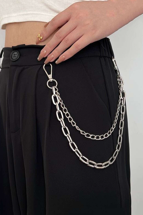 Unisex Punk Style Double Layer Metal Decor Chain Pants Chain
