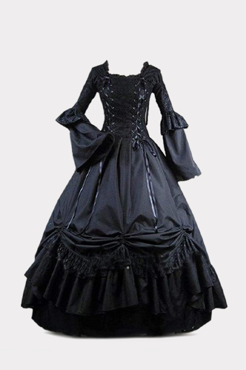 Women Black Gothic Victorian Dress Halloween Cosplay Costume Renaissance Dark Queen Dress Ball Gown
