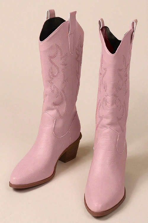 Women's Fashionable Western Boots With Embroidery Detail
