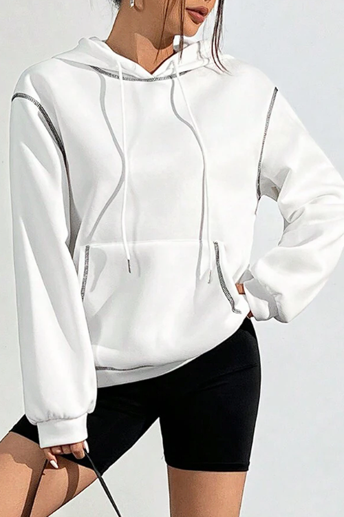  Women's Hooded Sweatshirt With Exposed Seams And Drawstrings