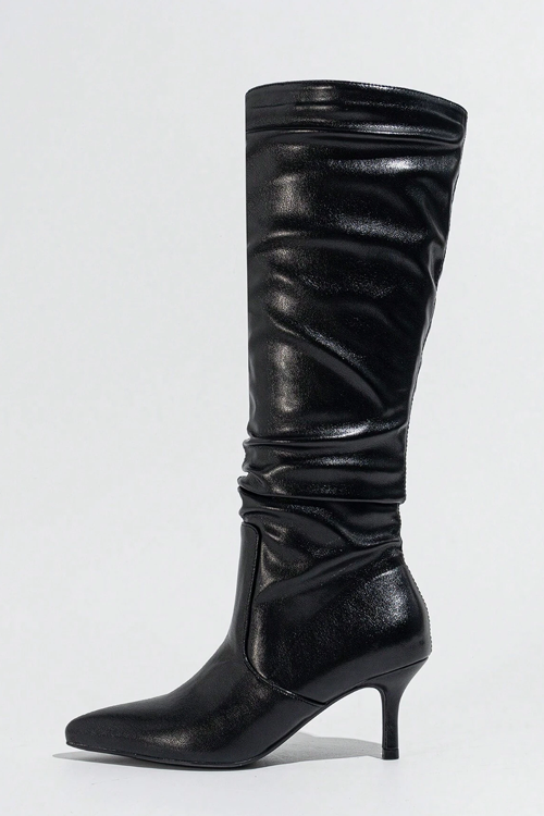 Black Friday Ladies' Pointed Toe Over The Knee Fashion Boots With Suede, Ruffles & Stiletto Heels
