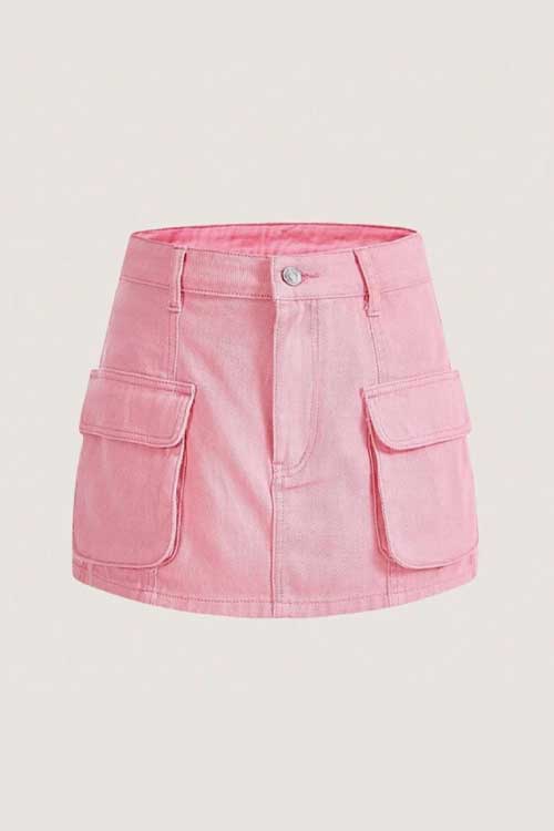 Denim Cargo Pocketed Skirt