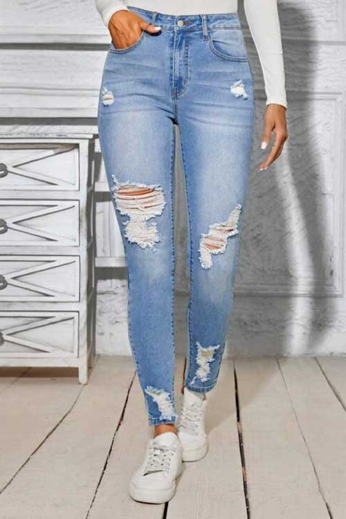 Distressed Washed Skinny Jeans
