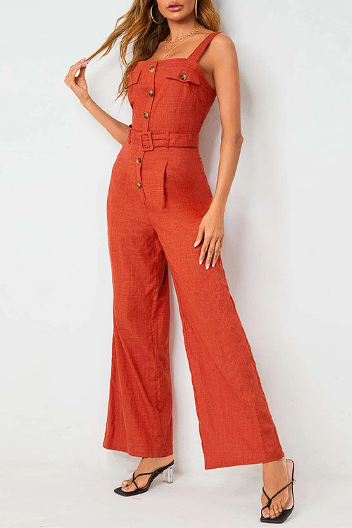 Flap Pocket Detail Buckle Belted Palazzo Jumpsuit