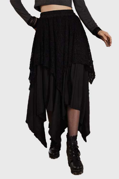  Goth Contrast Lace Asymmetrical Skirt