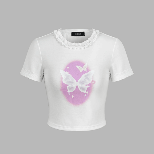 Jersey Butterfly Graphic Crop Tee