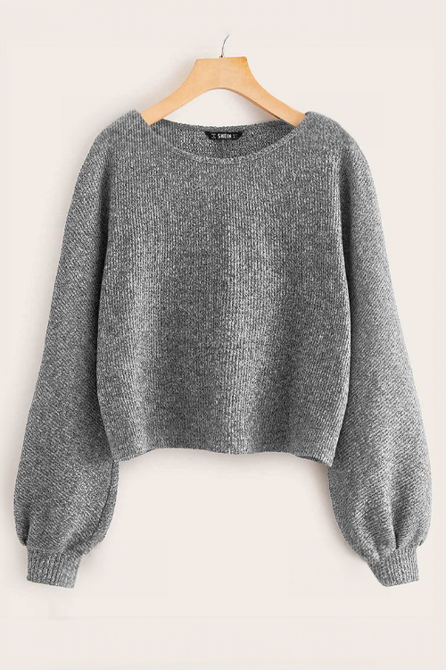 Marled Ribbed Knit Cropped Sweater